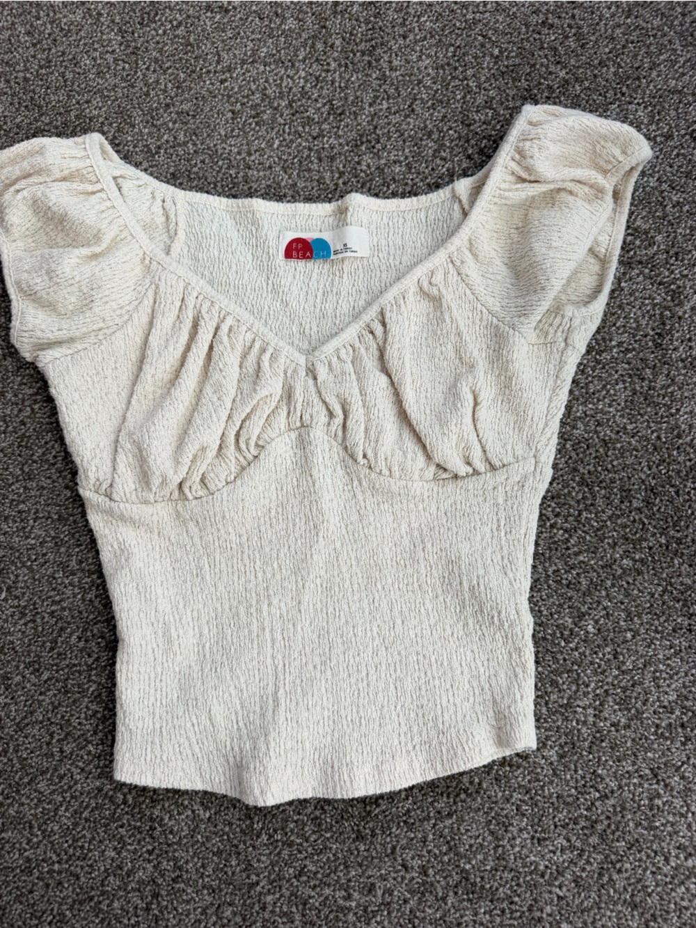 FP Beach by Free People Cream Ruched Sweetheart Top XS
